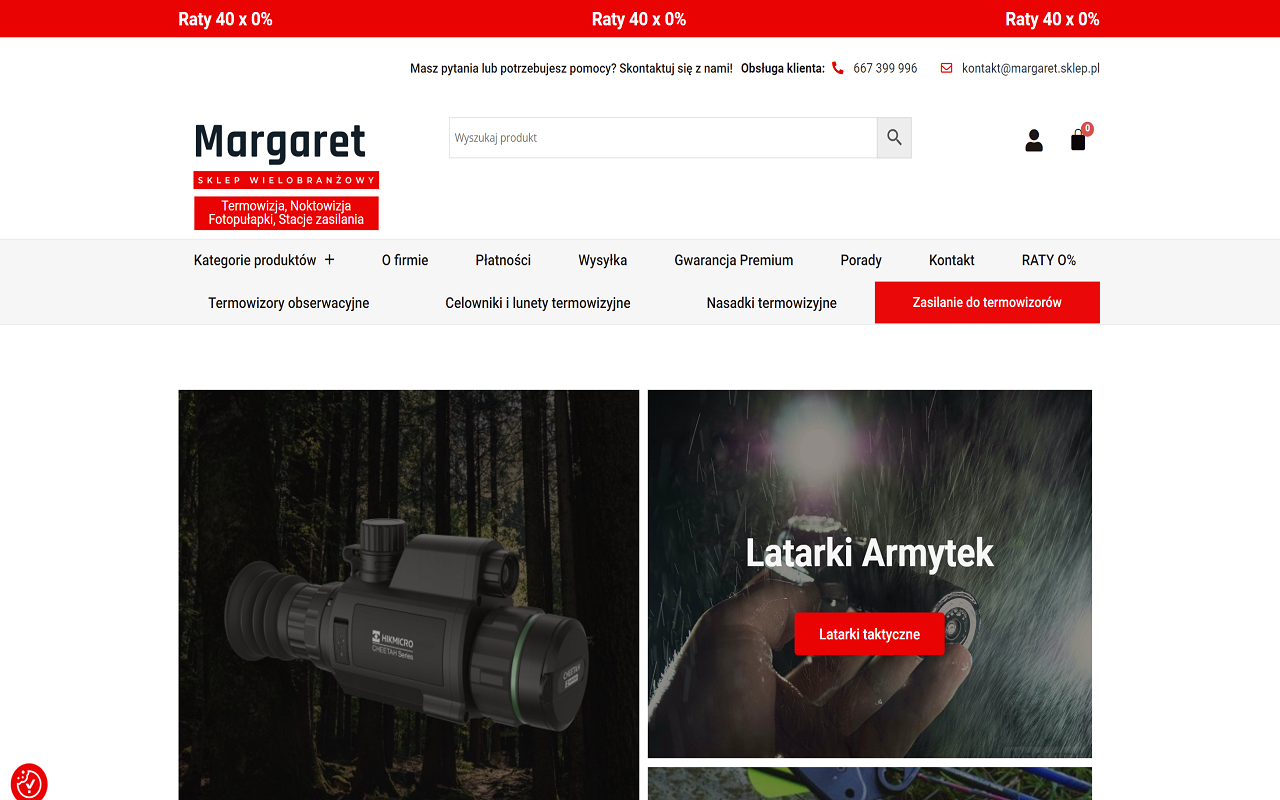 Zrzut ekranu strony Margaret sklep myśliwski online