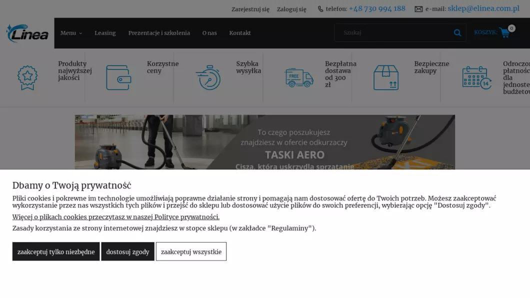 Zrzut ekranu strony Środki czystości | Sklep internetowy Linea