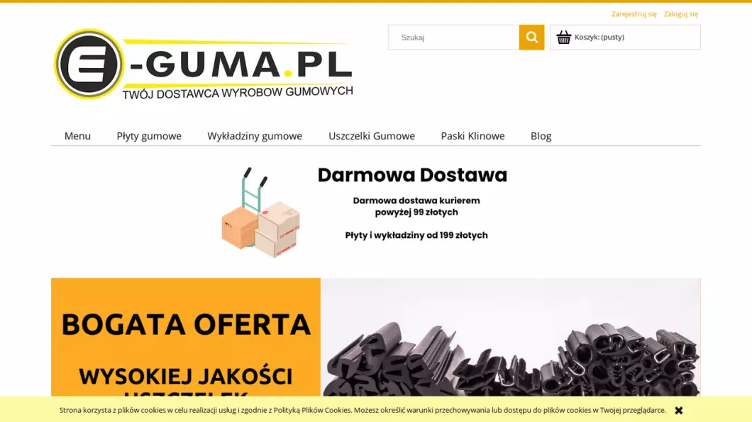 Zrzut ekranu strony Wyroby gumowe | Sklep internetowy E-guma.pl