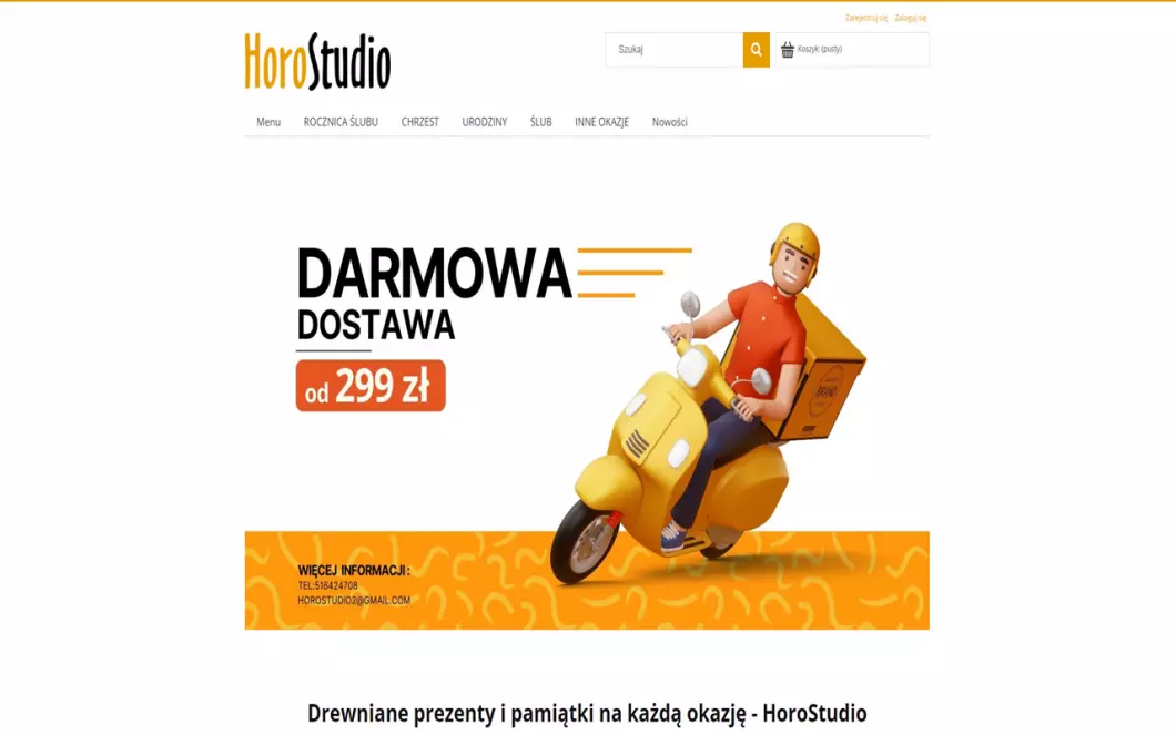 Zrzut ekranu strony Drewniane prezenty HoroStudio