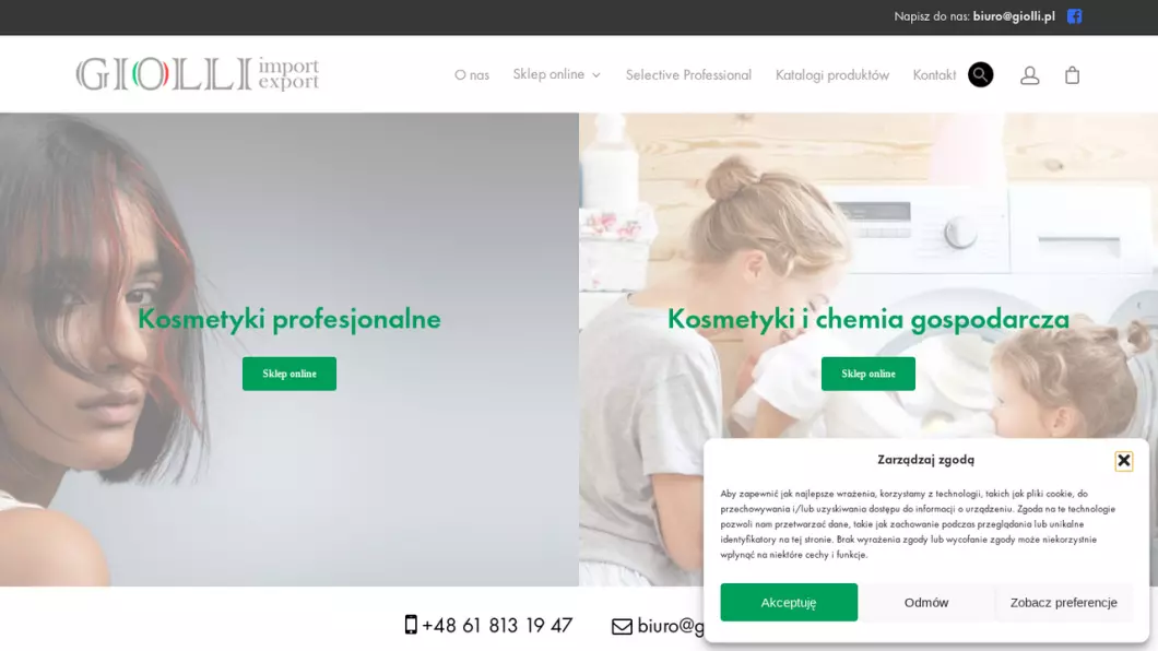 Zrzut ekranu strony Giolli  - hurtownia chemii włoskiej