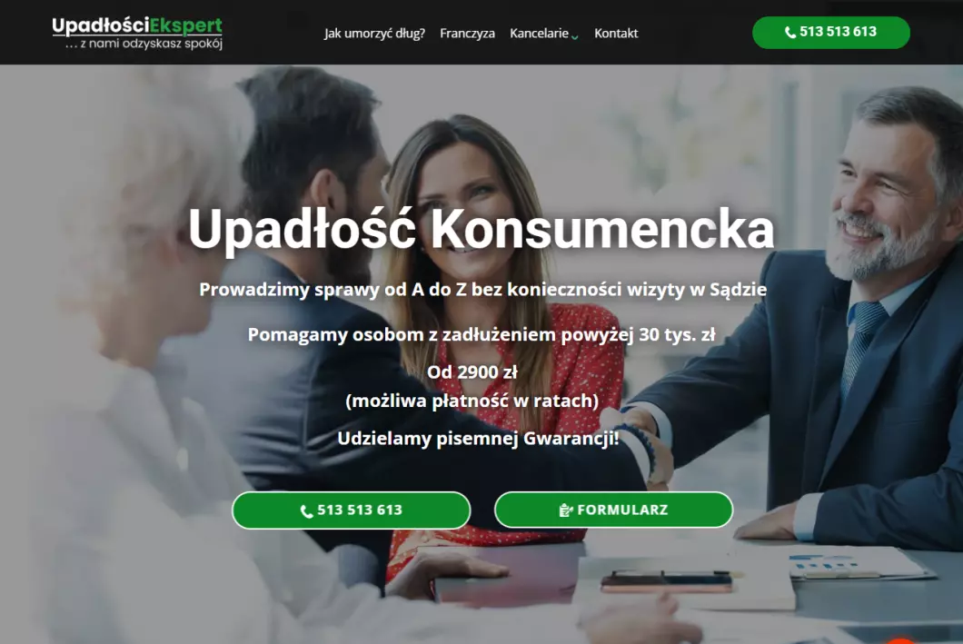 Zrzut ekranu strony Upadłość Konsumencka - Upadłości Ekspert