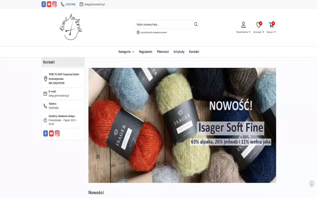 Zrzut ekranu strony Sklep z włóczkami- Time To Knit
