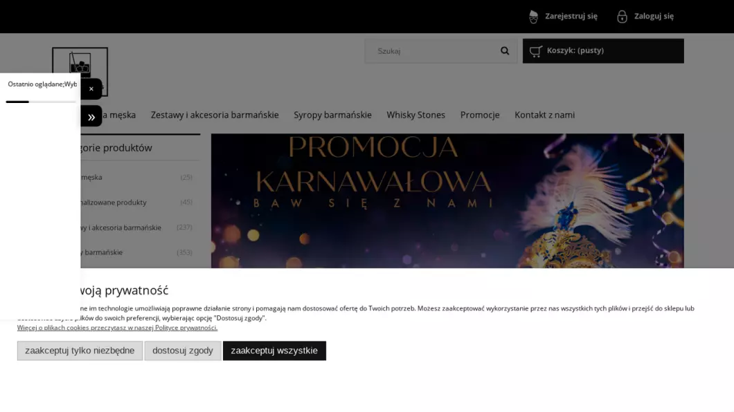 Zrzut ekranu strony Akcesoria, sprzęt barmański | Sklep internetowy Whiskey Rocks