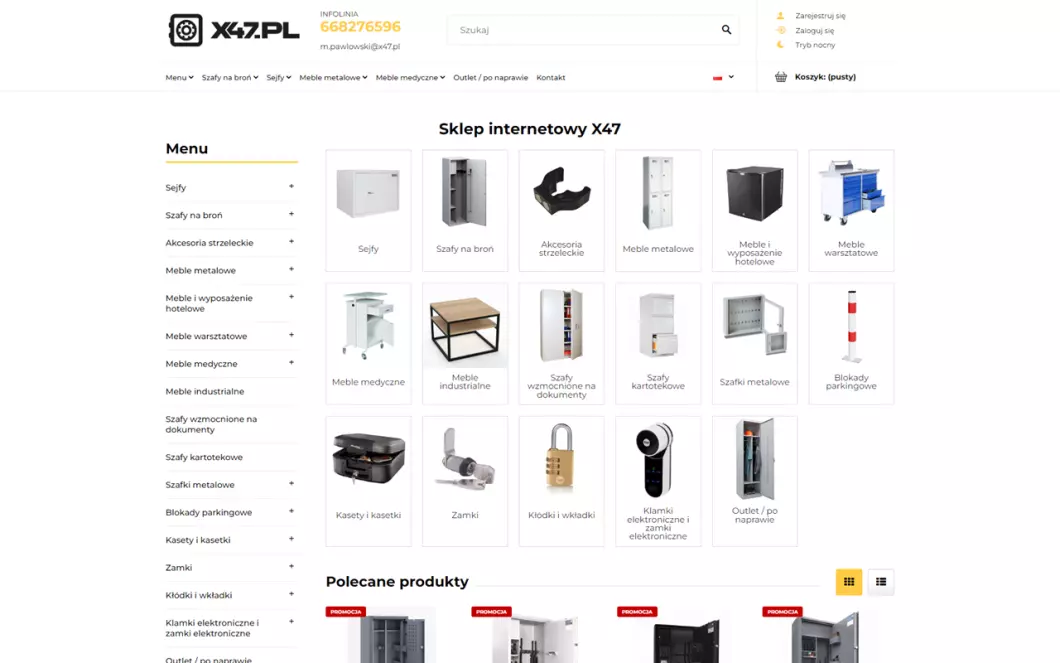 Zrzut ekranu strony Sklep z sejfami x47.pl