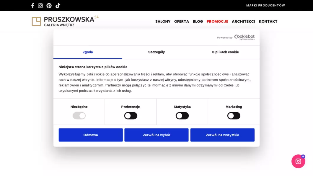 Zrzut ekranu strony Galeria Wnętrz - Prószkowska 54