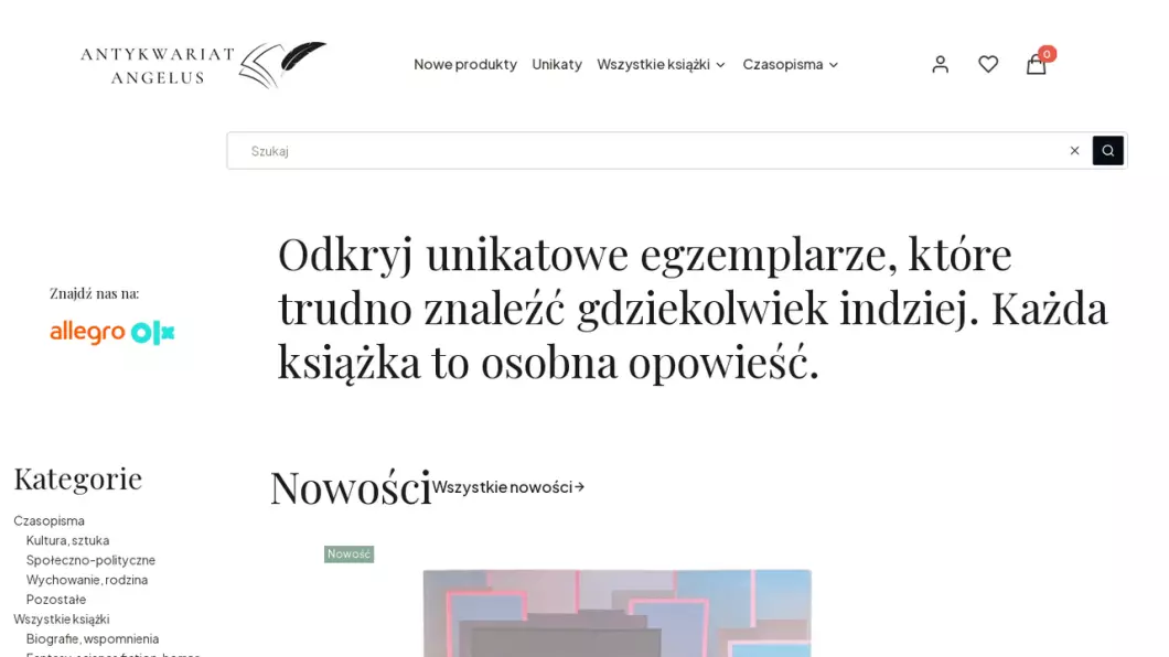 Zrzut ekranu strony Antykwariat Angelus