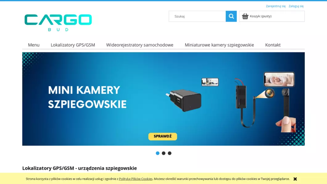Zrzut ekranu strony Lokalizatory GPS/GSM - urządzenia szpiegowskie | Sklep internetowy Cargo-Bud