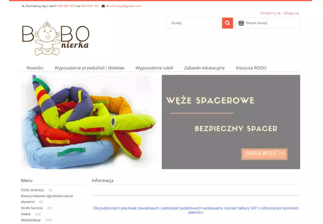 Zrzut ekranu strony Bobonierka - zabawki i wyposażenie szkół, przedszkoli, żłobków