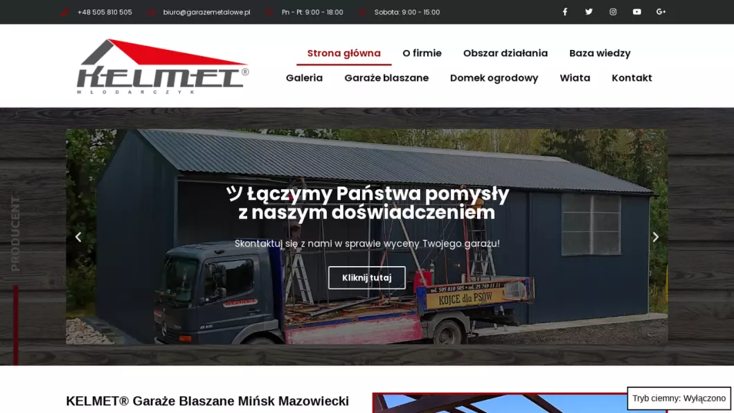 Zrzut ekranu strony Kelmet Garaże Blaszane