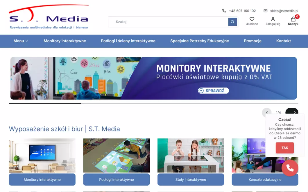 Zrzut ekranu strony Wyposażenie szkół S.T. Media